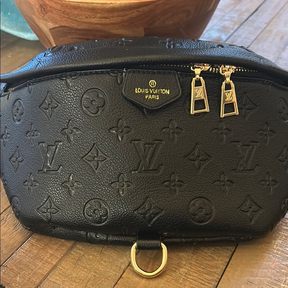 Louis Vuitton Black Monogram Belt Bag with Gold Details